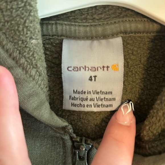 Warm Carhartt Olive Green Toddler 4T Logo Zip-Up Hoodie - Great Condition - Fall - Picture 5 of 5